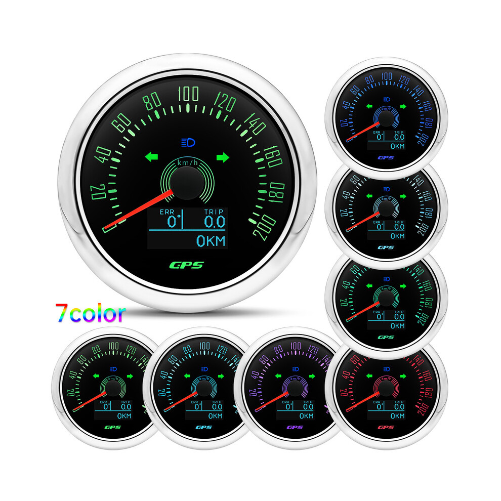 (200Kmhbs) 85Mm Gps Speedometer With Gps Antenna 7 Colors Backlight Digital Led Odometer Gauge For 12V24v Car Boat 9008532333642