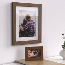 (50x70cm for A2 image, Darkbrown) Photo Frame with White Mount Dark Brown Oak Teak Mahogany Picture Frame All Size