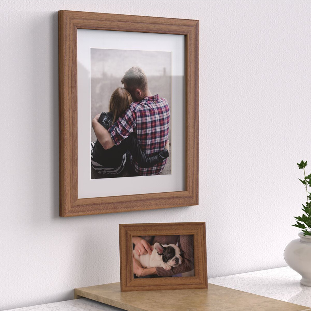 (70x60cm for 60x50cm image, Darkoak) Photo Frame with White Mount Dark Brown Oak Teak Mahogany Picture Frame All Size