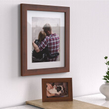 (14x11" for 10x8" image, Dark Teak) Photo Frame with White Mount Dark Brown Oak Teak Mahogany Picture Frame All Size