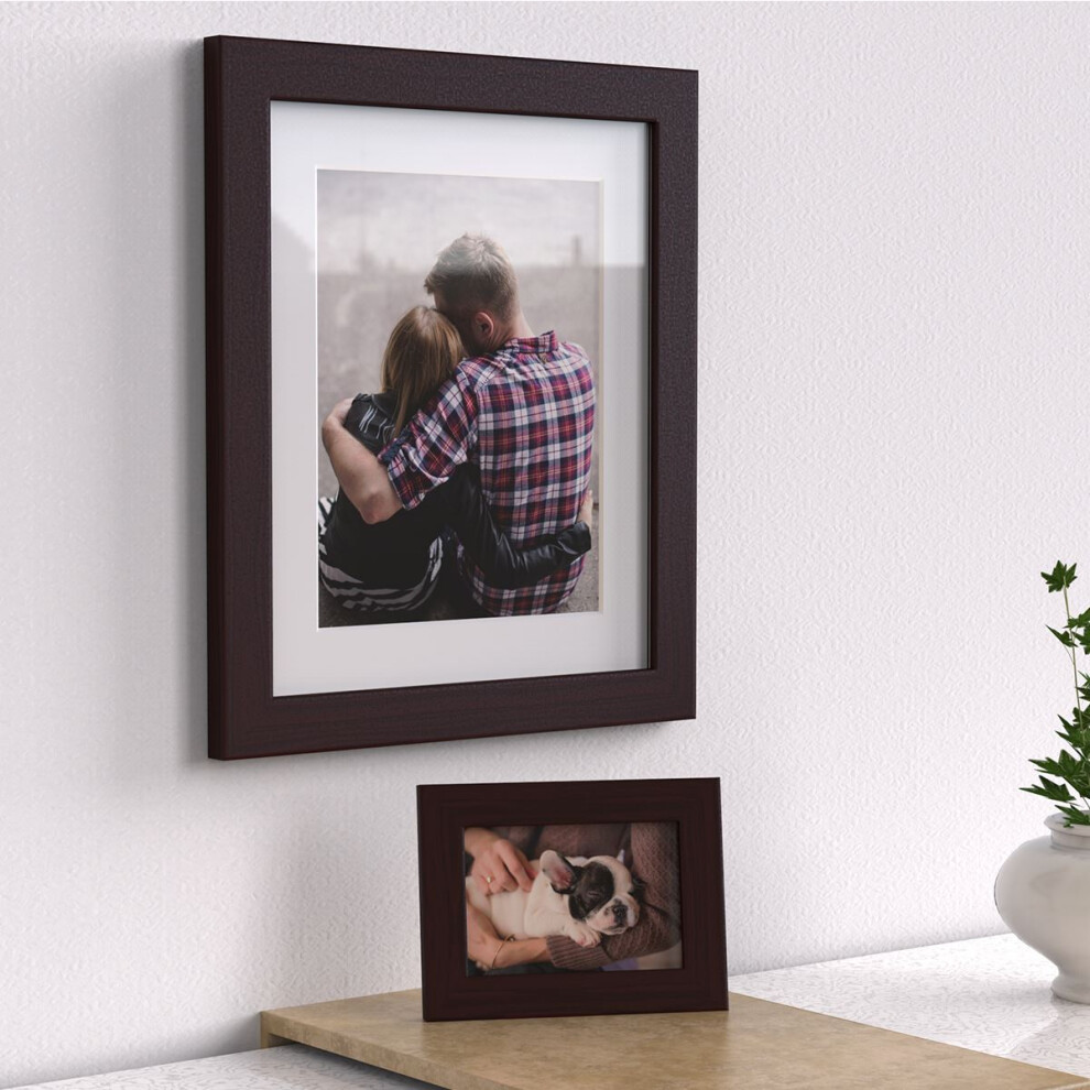 (8x6" for 7x5" image, Mahogany) Photo Frame with White Mount Dark Brown Oak Teak Mahogany Picture Frame All Size-image-OPC-PGJQTDK-NEW