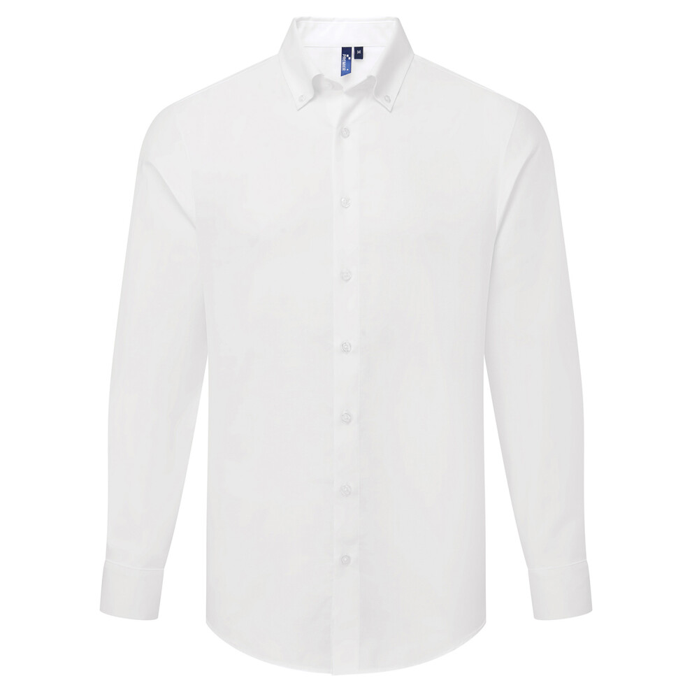 (L, White) Premier Mens Supreme Oxford Long-Sleeved Formal Shirt