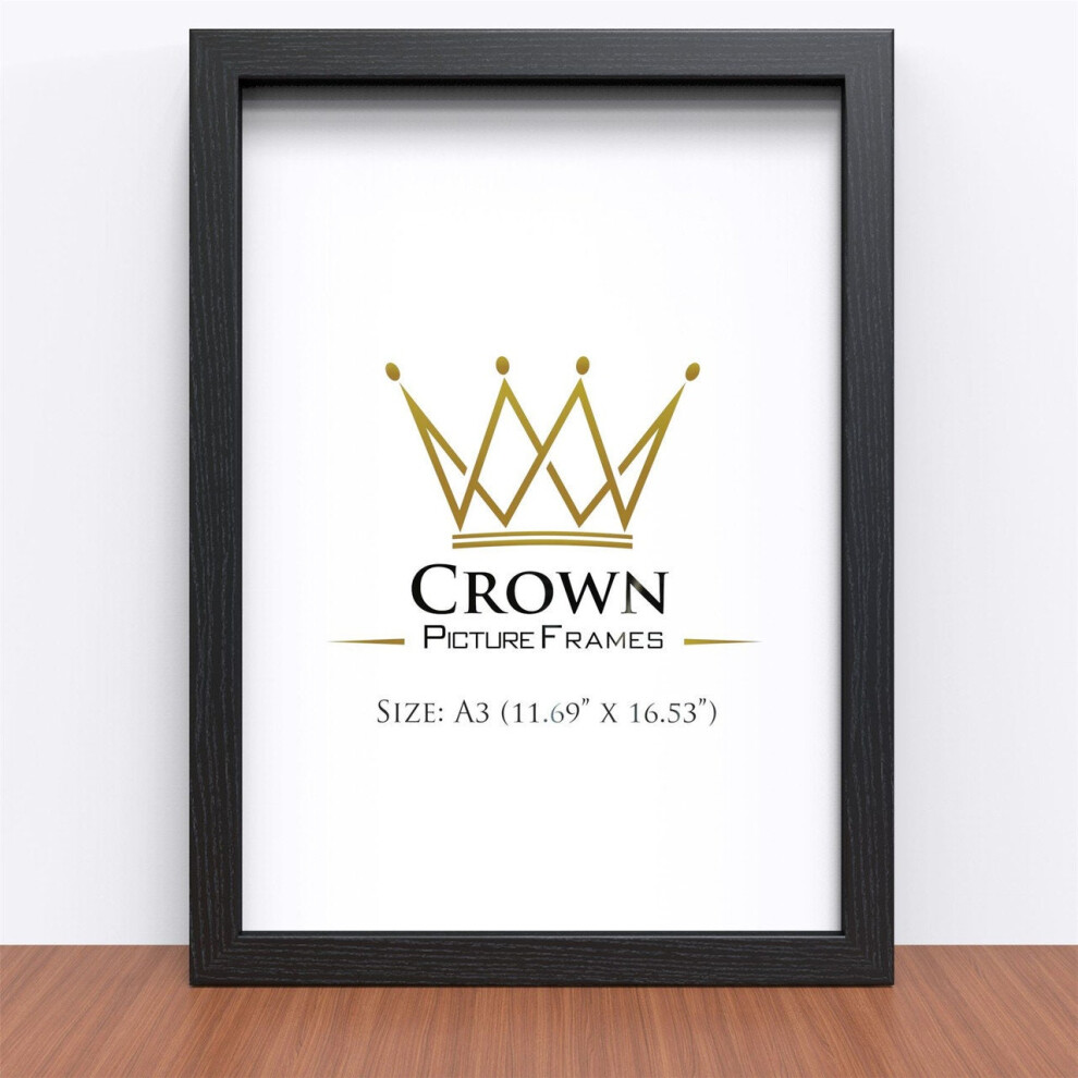 (A3 (29.7 x 41.9cm), Black) Crown Sleek Black White Oak Photo Frame for A3 29.7 x 42 cm (11.69x16.53 Inches) Picture Photo Poster Certificate, Hang on wall in both Land