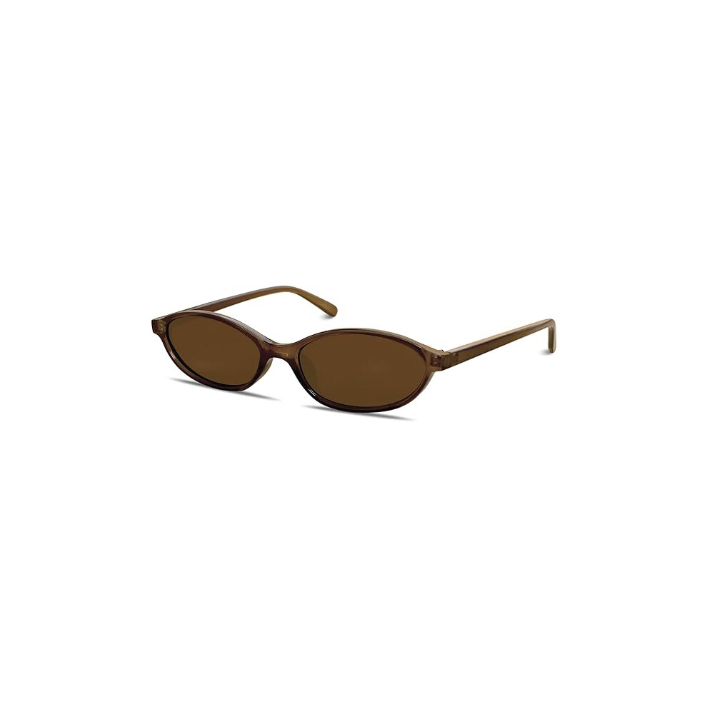 Vintage Oval Sunglasses Women Chic Cat Eye 90s Sunnies Lightweight Narrow Tint Fashion UV Protection Sunglasses