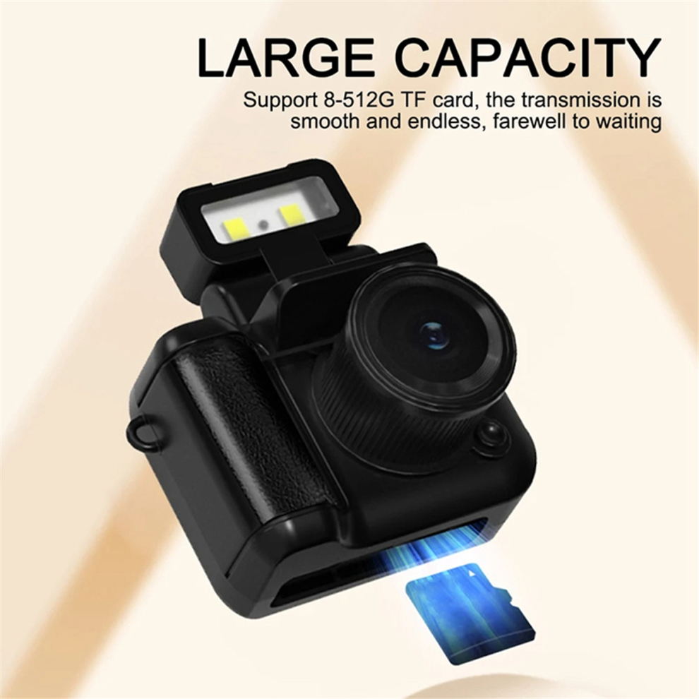 Mini appareil photo reflex CMOS 128 Go avec flash et station de charge Rose