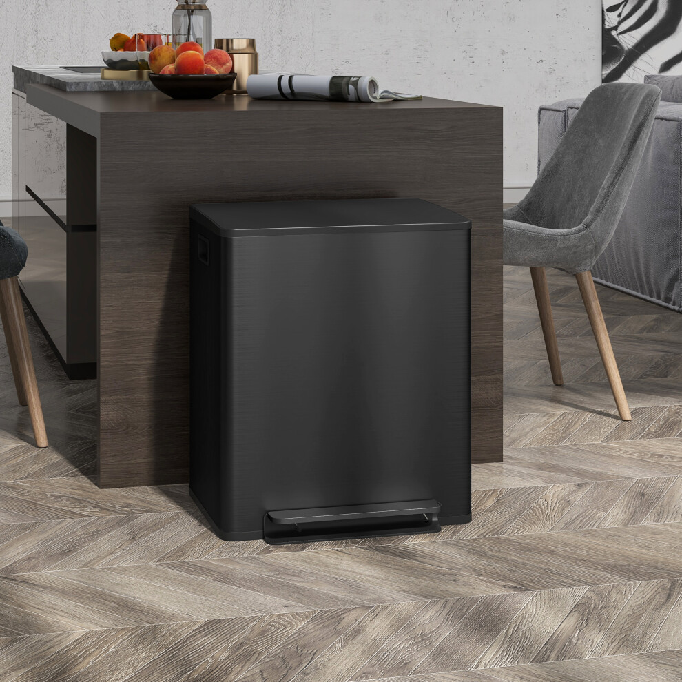 Homcom Black 2 X 25L Double Kitchen Bin, Pedal Bin With Soft-Close Lid,
