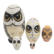 Muñecas nido de búho, mini manualidades de madera de familia de búhos, decoración de Pascua