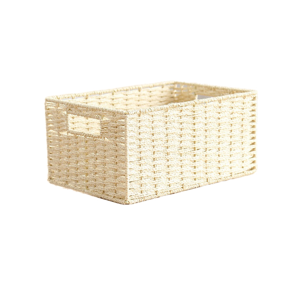 Panier de rangement tissé avec poignée intégrée, blanc crème