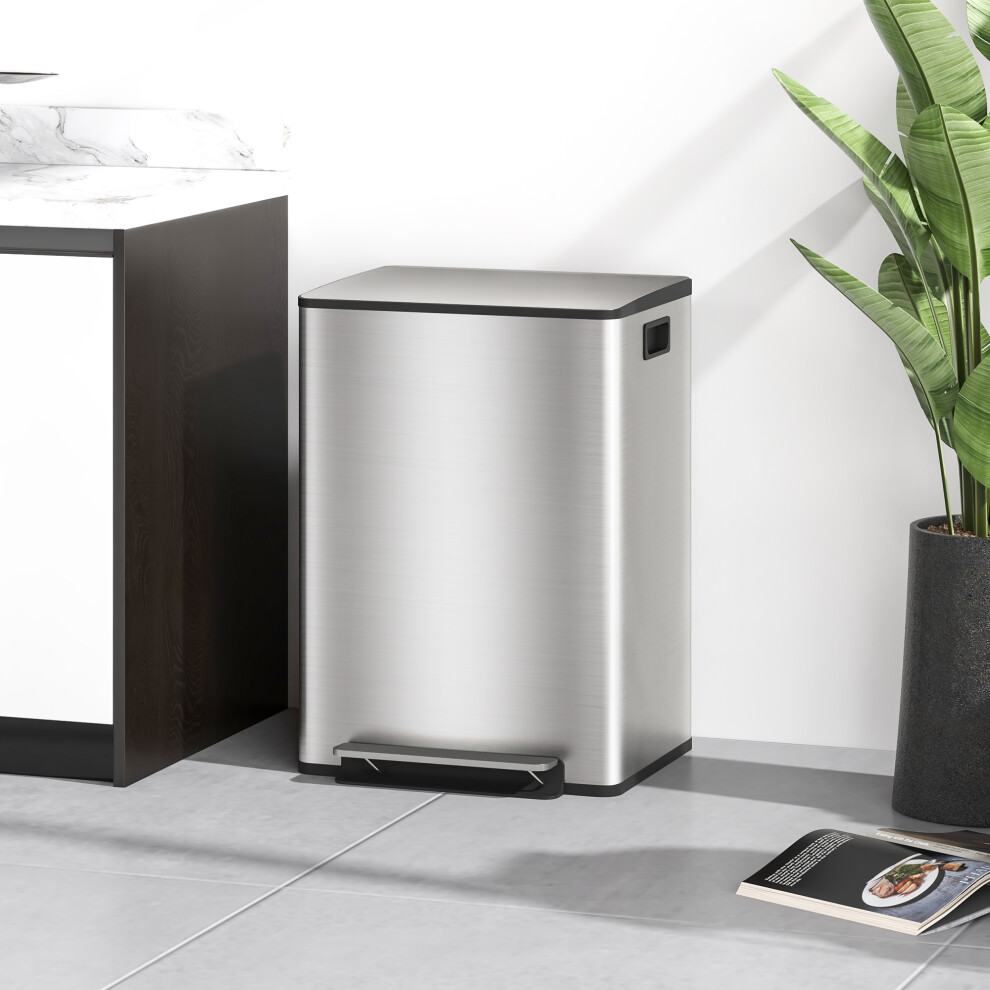 Homcom Silver 2 X 30L Double Kitchen Bin, Pedal Bin With Soft-Close Lid, - 47.7L X 37.5W X 66.8H Cm - Stainless Steel, Plastic - Image 5