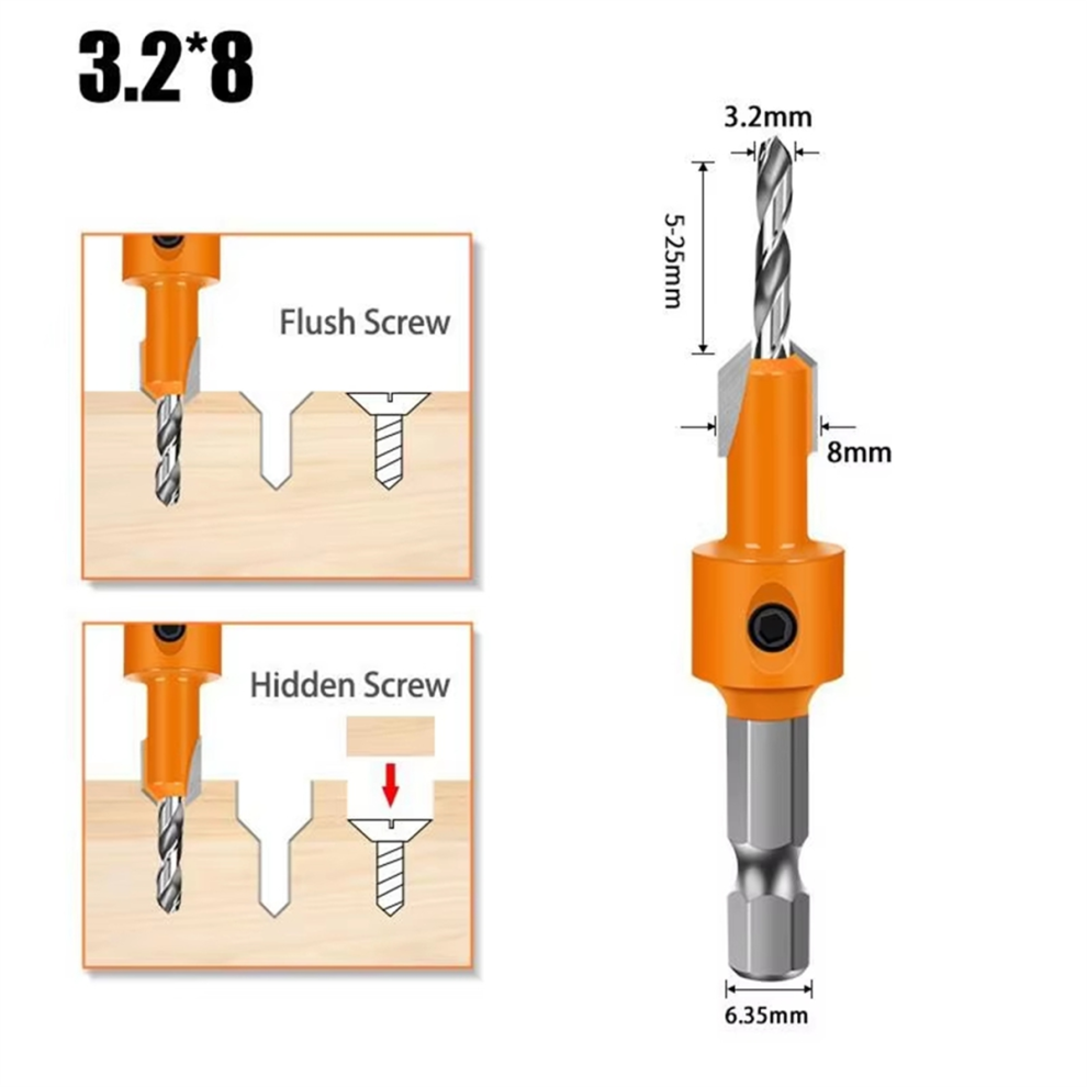 7Pcs Hexagonal Shank Woodworking Countersunk Heads Drill, 4853741845043