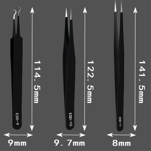 Pinzette ESD curve e dritte antistatiche da 12 pezzi/set 2