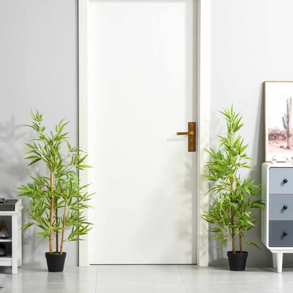 Outsunny Unisex Green Set Of 2 120Cm/4Ft Artificial Bamboo Tree Decorative Plant Pot Indoor In - Image 5