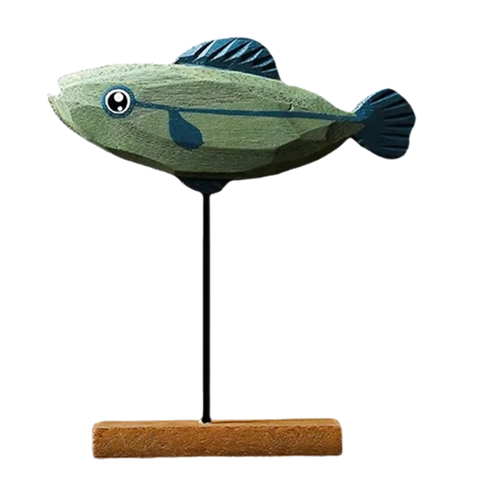 Statue de poisson en bois, décoration nordique pour la maison, sculpture de poisson, ornements D