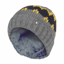 (7-10 Years, Kieselmeliert/Gold/Marineblau) Heat Holders - Heat Holders - Jungen Winter Plüsch Mütze mit Bommel | Gestrickte Pom Pom Mütze