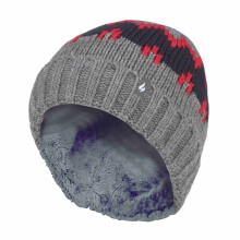 (7-10 Years, Kieselmeliert/Rot/Marineblau) Heat Holders - Heat Holders - Jungen Winter Plüsch Mütze mit Bommel | Gestrickte Pom Pom Mütze