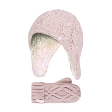 (3-6 Years, Altrosa) Heat Holders - Heat Holders - Mädchen Strick Fäustlinge und Mütze mit Pom Pom und Ohrenschutz