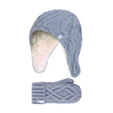 (3-6 Years, Staubiges Blau) Heat Holders - Heat Holders - Mädchen Strick Fäustlinge und Mütze mit Pom Pom und Ohrenschutz