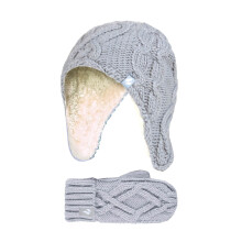 (3-6 Years, Frostgrau) Heat Holders - Heat Holders - Mädchen Strick Fäustlinge und Mütze mit Pom Pom und Ohrenschutz
