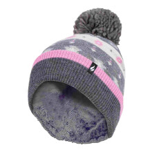 (One Size, Rosa / Grau) Heat Holders - Heat Holders - Bommelmütze Stricken Damen | Wintermütze Gestreift Nordic Muster