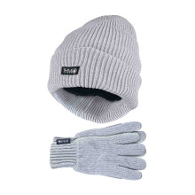 (One Size, Grau) THMO - THMO - Damen Thinsulate Mütze mit Ffleecefutter Handschuhe Set für Extreme Kälte