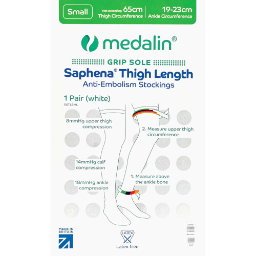 (L, White) Medalin - 2 Pair Non Slip Thigh High Anti-Embolism Compression Stockings 1