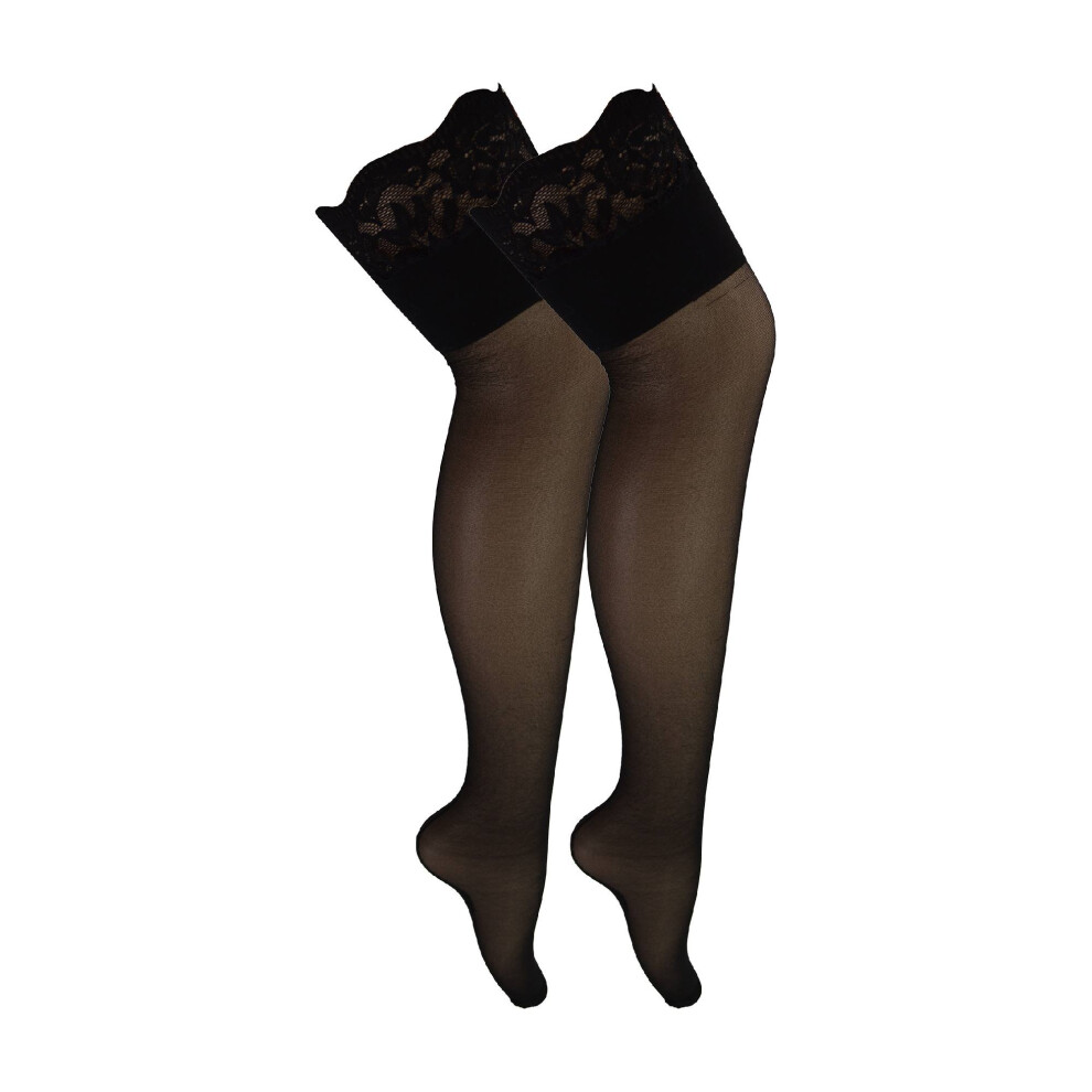 Sock Snob Black (M, / ) - 2 Pack Ladies Seamed Stockings With Lace Top