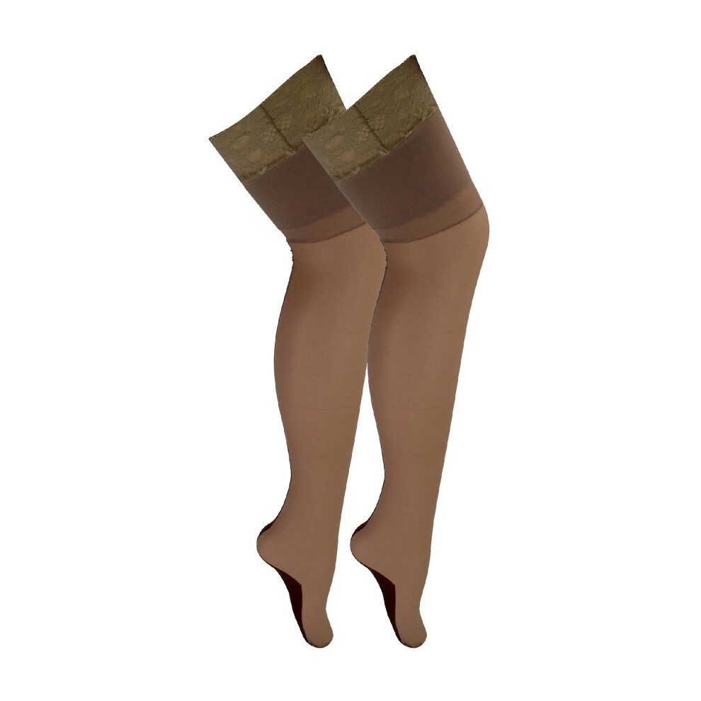 Sock Snob Black,Cream (M, Nude / Black) - 2 Pack Ladies Seamed Stockings With Lace Top