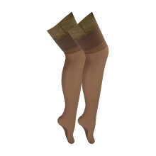 (M, Nude / Nude) Sock Snob - 2 Pack Ladies Seamed Stockings with Lace Top