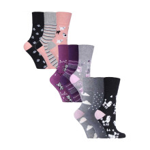 (04-Aug, Katzen und Hunde) Gentle Grip - 9er Pack Damen Socken Ohne Gummi Baumwolle Mit Gemusterten Streifen