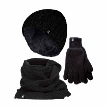 (L/XL, Schwarz) Heat Holders - Heat Holders - Herren Stricken Mütze Schal Handschuhe Set | Warm Thermo Winterse