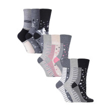 (04-Aug, Graue Mischung) Gentle Grip - 9er Pack Damen Socken Ohne Gummi Baumwolle Mit Gemusterten Streifen