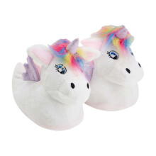(L, Weiß) Slipper Snob - Einhorn Plüsch Hausschuhe Kinder | Regenbogenhaaren Einhorn Hausschuhe Geschenk