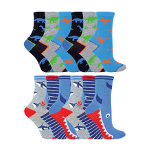 (37-38, Paket 1 (Haie und Dinosaurier)) Sock Snob - 12er Pack Kinder Lustige Sneaker Socken | Sock Snob | Neuheit Bambus Socken