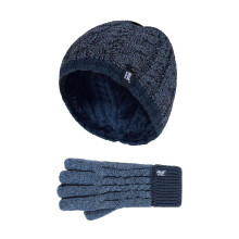 (7-10 Years, DN1P7) Heat Holders - Heat Holders - Jungen Kinder Zopfmuster Fleece Wintermütze und Handschuhe Set