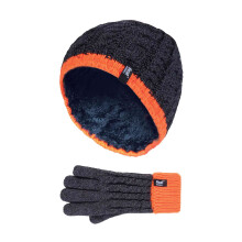 (7-10 Years, CO1P7) Heat Holders - Heat Holders - Jungen Kinder Zopfmuster Fleece Wintermütze und Handschuhe Set