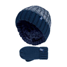 (3-6 Years, NTO2P6) Heat Holders - Heat Holders - Kinder Gestrickte Thermofleece Beanie Mütze und Fäustlinge Set
