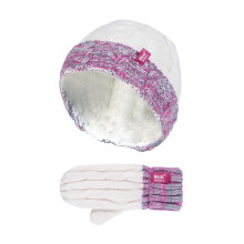 Heat Holders - Heat Holders - Mädchen Fleece Gestreift Winter Thermo Mütze und Fäustlinge Set