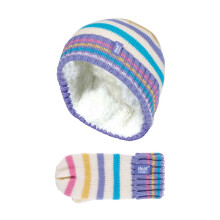(3-6 Years, CS2P11) Heat Holders - Heat Holders - Mädchen Fleece Gestreift Winter Thermo Mütze und Fäustlinge Set