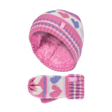 (3-6 Years, PHH1P11) Heat Holders - Heat Holders - Mädchen Fleece Gestreift Winter Thermo Mütze und Fäustlinge Set