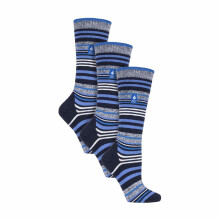 (04-Aug, Dunkelblauer Streifen) Heat Holders - Heat Holders - 3 Paar Damen Gepolsterte Skisocken Thermo Lange Socken Gestreift