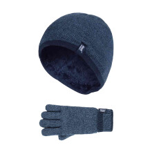 (7-10 Jahre, DN2P8) Heat Holders - Heat Holders - Jungen Isoliert Wendebündchen Gerippte Mütze und Handschuhe Set