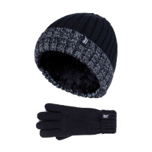 (7-10 Jahre, BS2P9710) Heat Holders - Heat Holders - Jungen Isoliert Wendebündchen Gerippte Mütze und Handschuhe Set