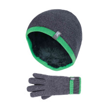 (7-10 Jahre, CG1P8) Heat Holders - Heat Holders - Jungen Isoliert Wendebündchen Gerippte Mütze und Handschuhe Set