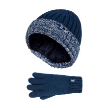 (11+ Jahre, NS1P9710) Heat Holders - Heat Holders - Jungen Isoliert Wendebündchen Gerippte Mütze und Handschuhe Set