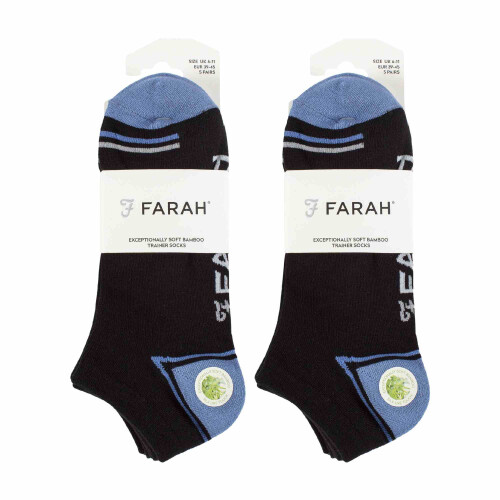 Farah (6-11, Black) Farah - 10 Pack Mens Breathable Bamboo Plain Trainer Socks 1