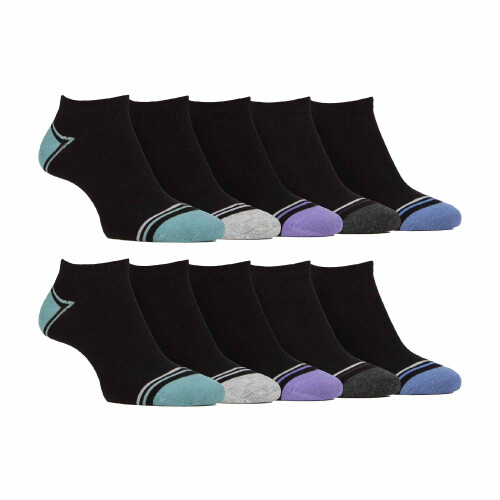 Farah (6-11, Black) Farah - 10 Pack Mens Breathable Bamboo Plain Trainer Socks