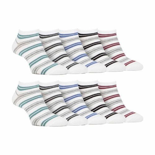 Farah (6-11, White Stripe) Farah - 10 Pack Mens Breathable Bamboo Plain Trainer Socks