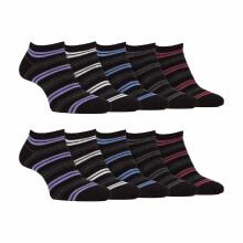 (39-45, Schwarzer Streifen) Farah - 10er Pack Bambus Sneakersocken Herren | Gestreifte Söckchen Gepolsterte | Farah