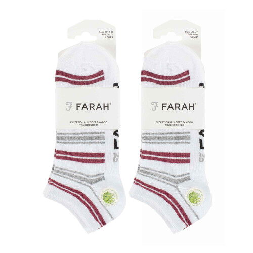 Farah (6-11, White Stripe) Farah - 10 Pack Mens Breathable Bamboo Plain Trainer Socks 1