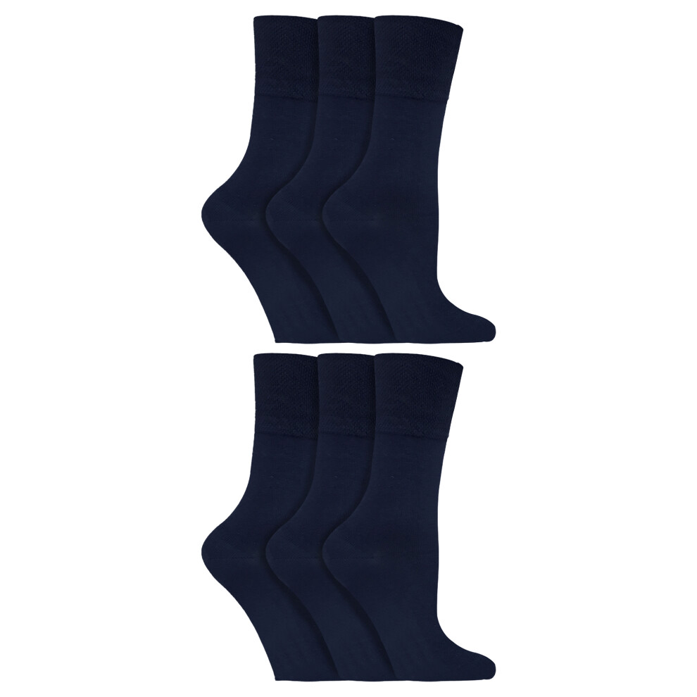 (4-8 UK, Dark Blue) Gentle Grip - 6 Pack Ladies Non Elastic Soft Top Cotton Diabetic Socks-image-OPC-PGJSQG6-NEW